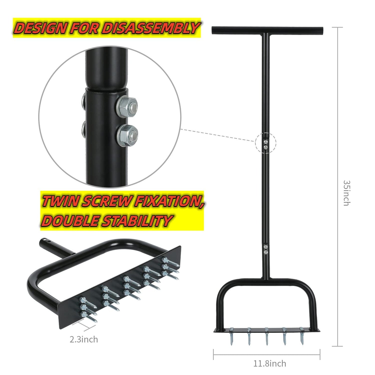 Lawn Aerator Tool Manual Metal Spike Grass Aeration With Dethatching