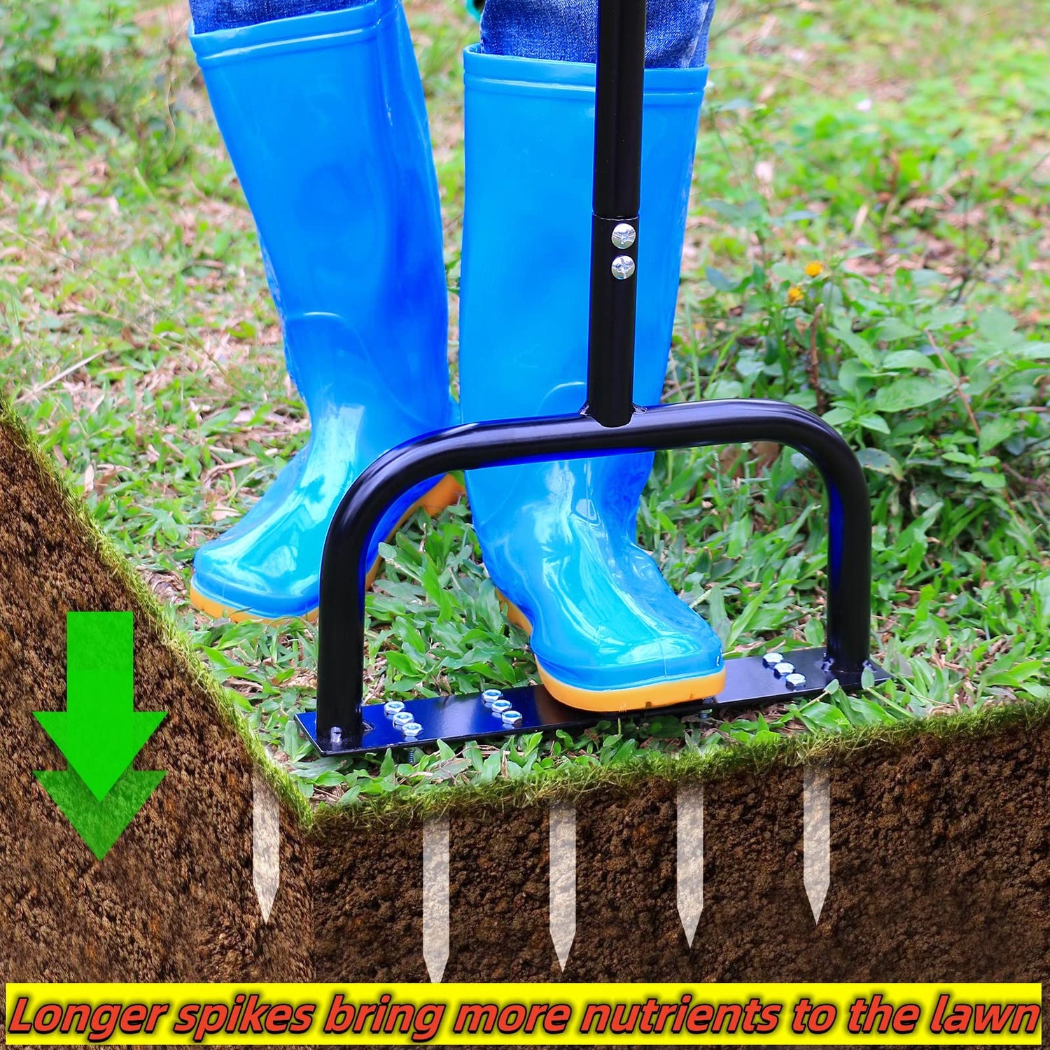 Lawn Aerator Tool Manual Metal Spike Grass Aeration With Dethatching
