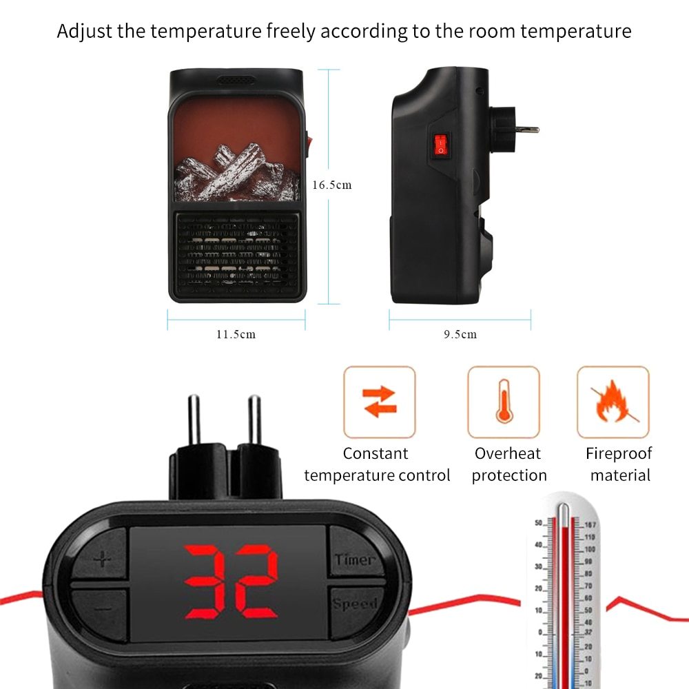 Mini Electric Fireplace Heater Electric Heater with Log Flame