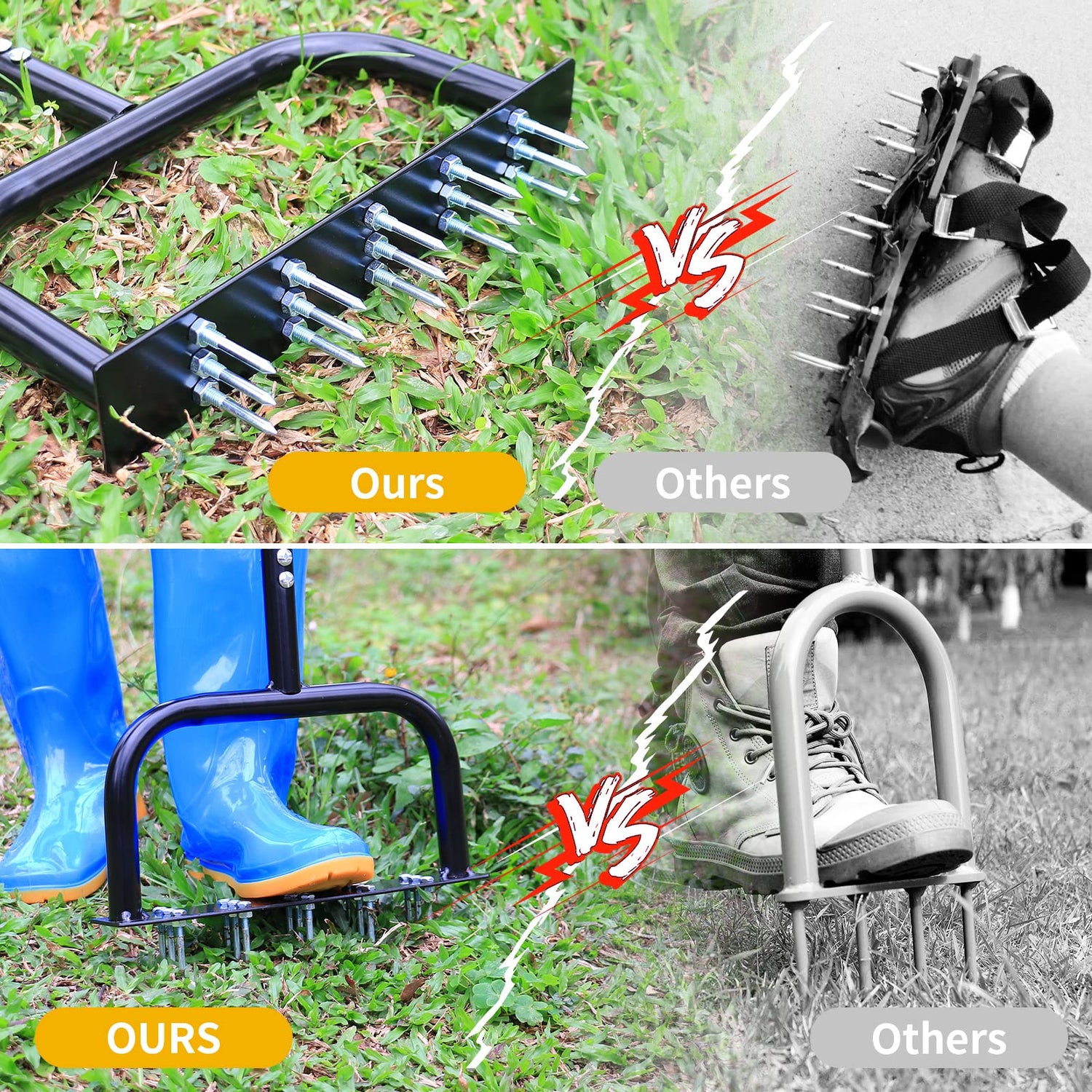Lawn Aerator Tool Manual Metal Spike Grass Aeration With Dethatching