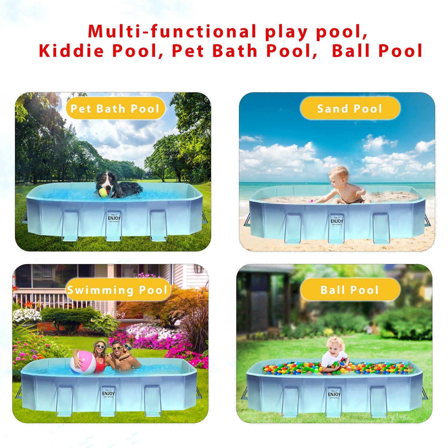 Non-inflatable Folding Kiddie Pool Collapsible Family Pool for Outdoor Backyard