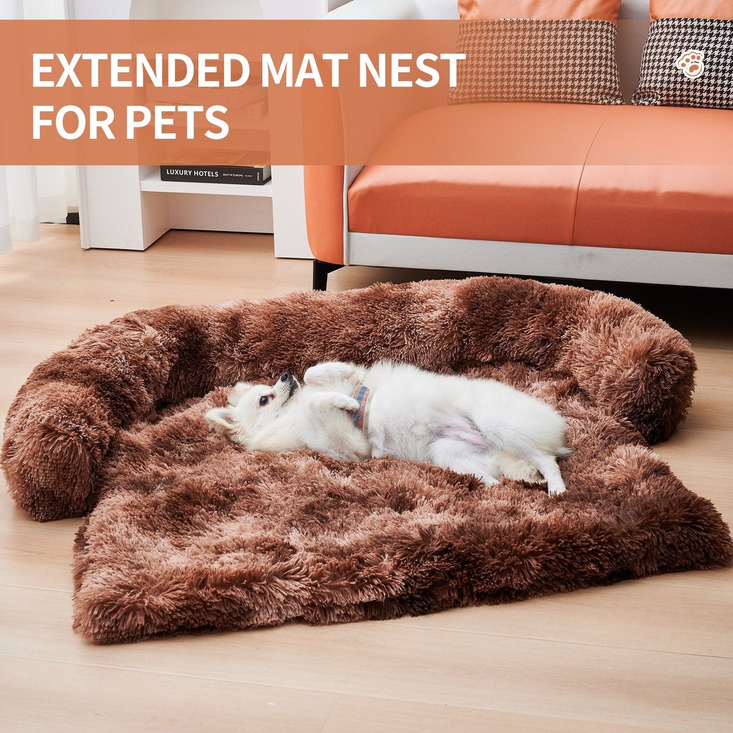 Calming Dog Bed Fluffy Plush Dog Mat For Furniture Protector