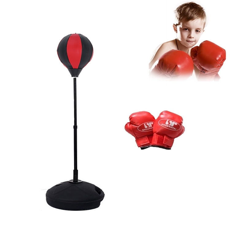 Children Base Version Height Adjustable Vertical PU Leather Vent Ball Boxing Speed Ball Family Fitness Equipment with Gloves(Black Red)