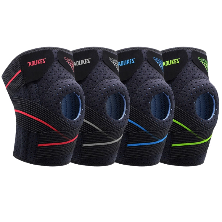 AOLIKES HX-7909 Tie Spring Support Silicone Knee Pad Mountaineering Riding Running Basketball Sweat-Absorbent Breathable Knee Pad(Black Blue)