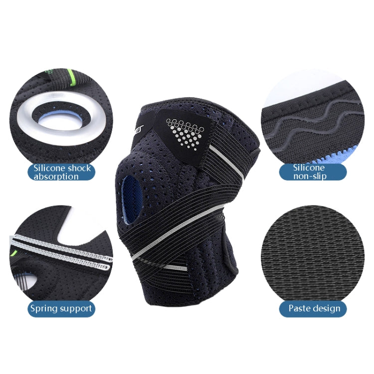 AOLIKES HX-7909 Tie Spring Support Silicone Knee Pad Mountaineering Riding Running Basketball Sweat-Absorbent Breathable Knee Pad(Black Blue)