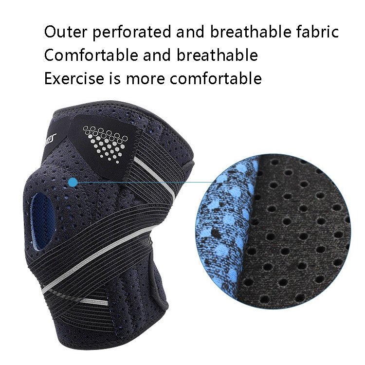 AOLIKES HX-7909 Tie Spring Support Silicone Knee Pad Mountaineering Riding Running Basketball Sweat-Absorbent Breathable Knee Pad(Black Blue)
