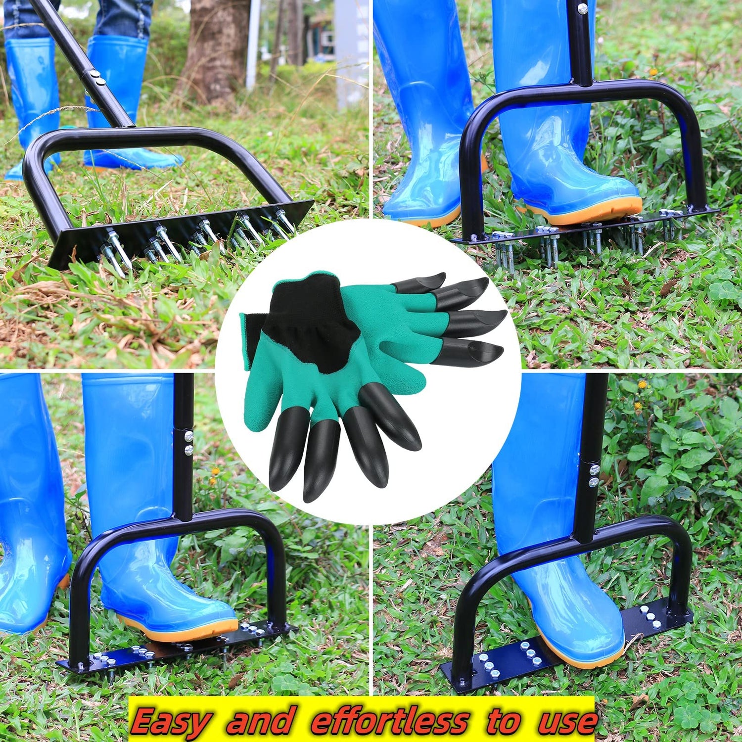 Lawn Aerator Tool Manual Metal Spike Grass Aeration With Dethatching