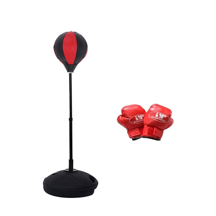 Children Base Version Height Adjustable Vertical PU Leather Vent Ball Boxing Speed Ball Family Fitness Equipment with Gloves(Black Red)