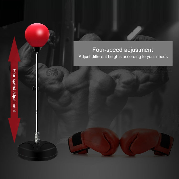 Children Base Version Height Adjustable Vertical PU Leather Vent Ball Boxing Speed Ball Family Fitness Equipment with Gloves(Black Red)